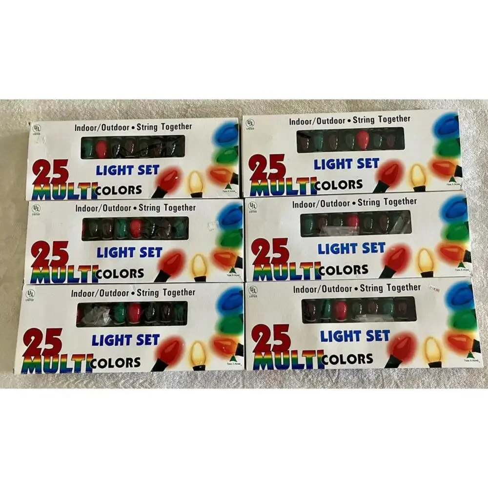 Vintage KMart Christmas Light Set ~ 6 Boxes Indoor/Outdoor String Together ~ NOP